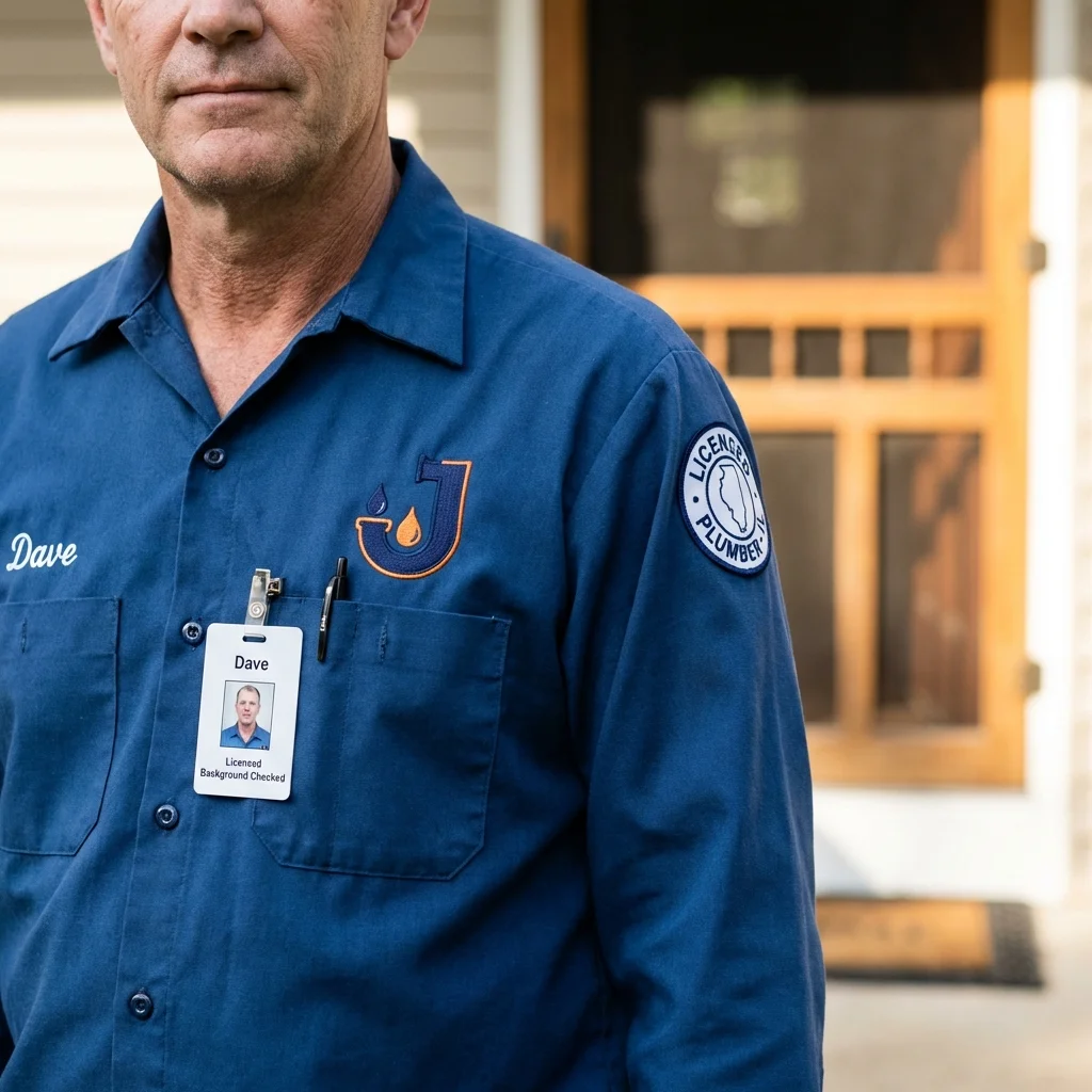 Licensed plumber showing ID badge in New Tazewell, TN