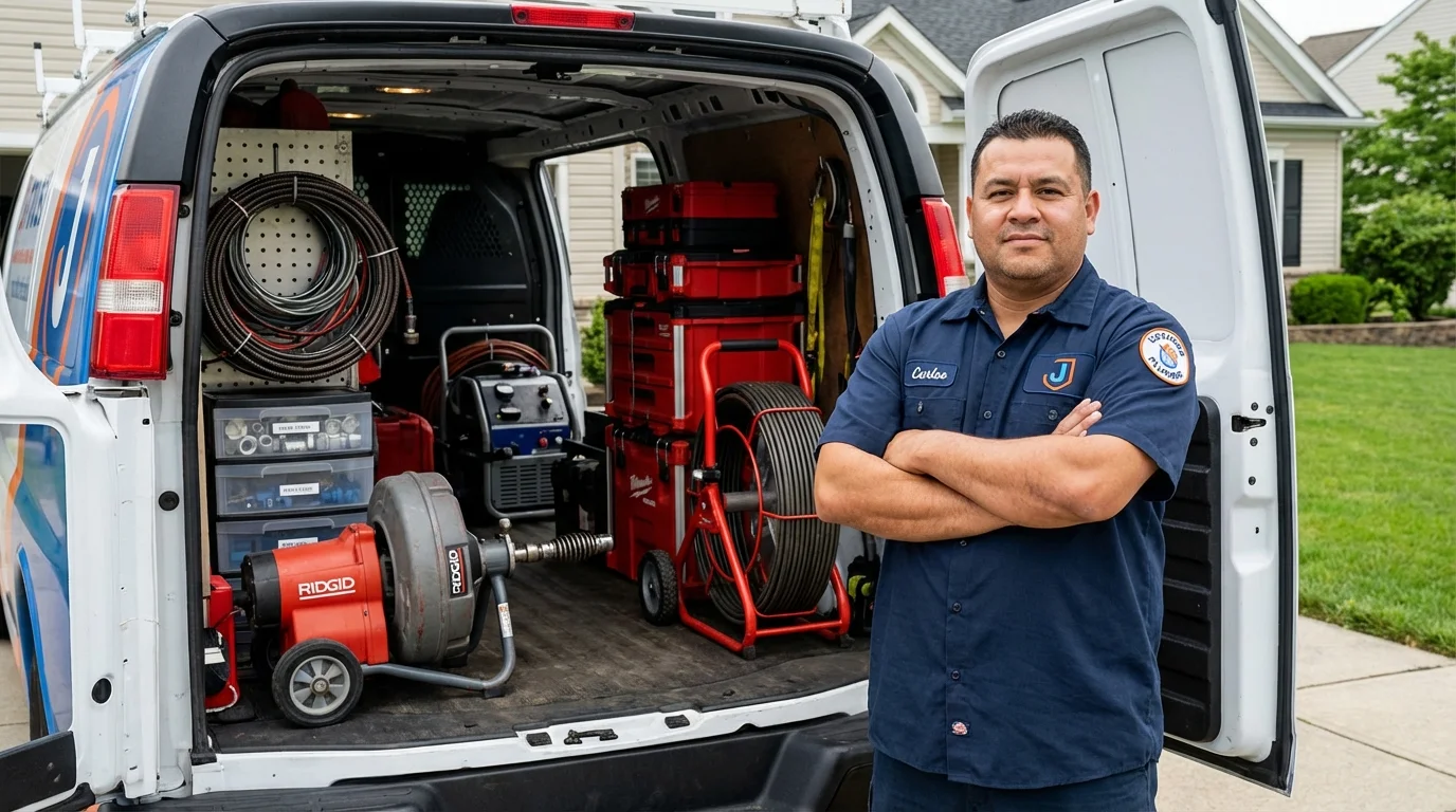 Professional drain cleaning equipment and Johns Plumbing LLC plumber in New Tazewell