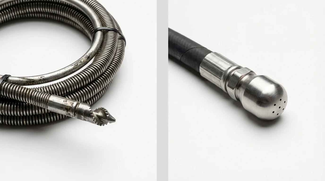 Drain snake cable and hydro jetting nozzle used for drain cleaning in New Tazewell, TN