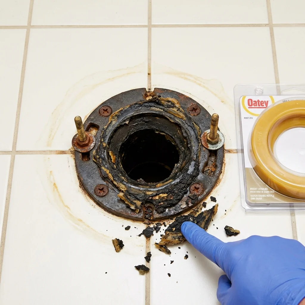 Failed wax ring showing water seepage at the base of a toilet in a New Tazewell, TN home
