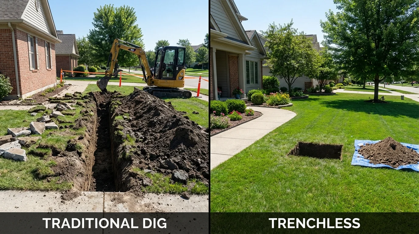 Trenchless sewer repair with minimal yard damage versus traditional excavation in New Tazewell, TN